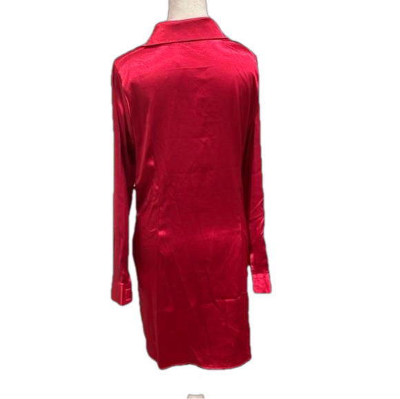 Morrisday the Label Dress L ruby red shiny button & tie front mini dress - Picture 4 of 8
